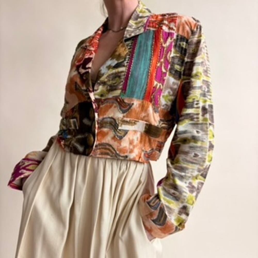 The Icing Patchwork Jacket - Tapestry, Beaded, Crop, 80s/90s, Size Small